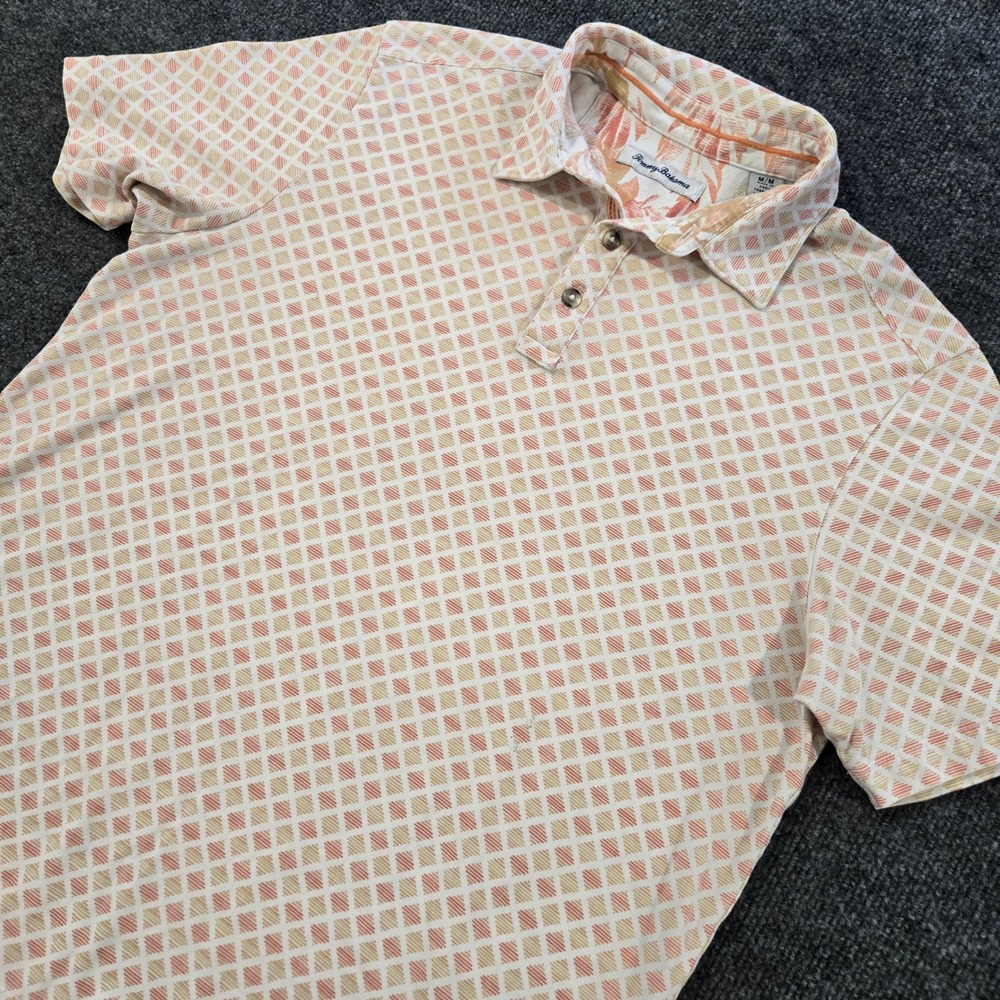 Tommy Bahama Desert Diamond Polo Orange Peel Geo Size M Stretch Cotton Blend